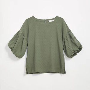 LOFT Balloon Puff Sleeve Top Green XS